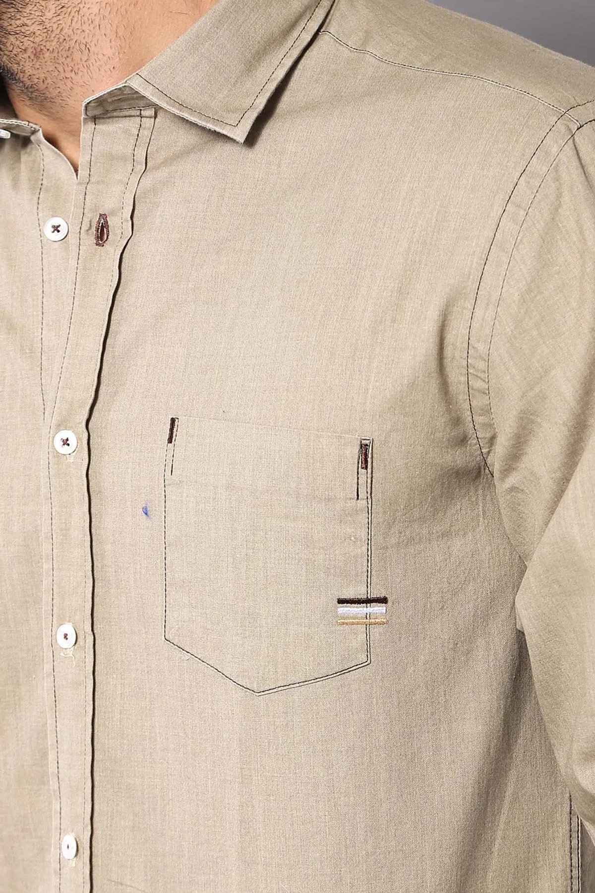 WSS Cotton Long Sleeves Beige Men Shirt  - Singen