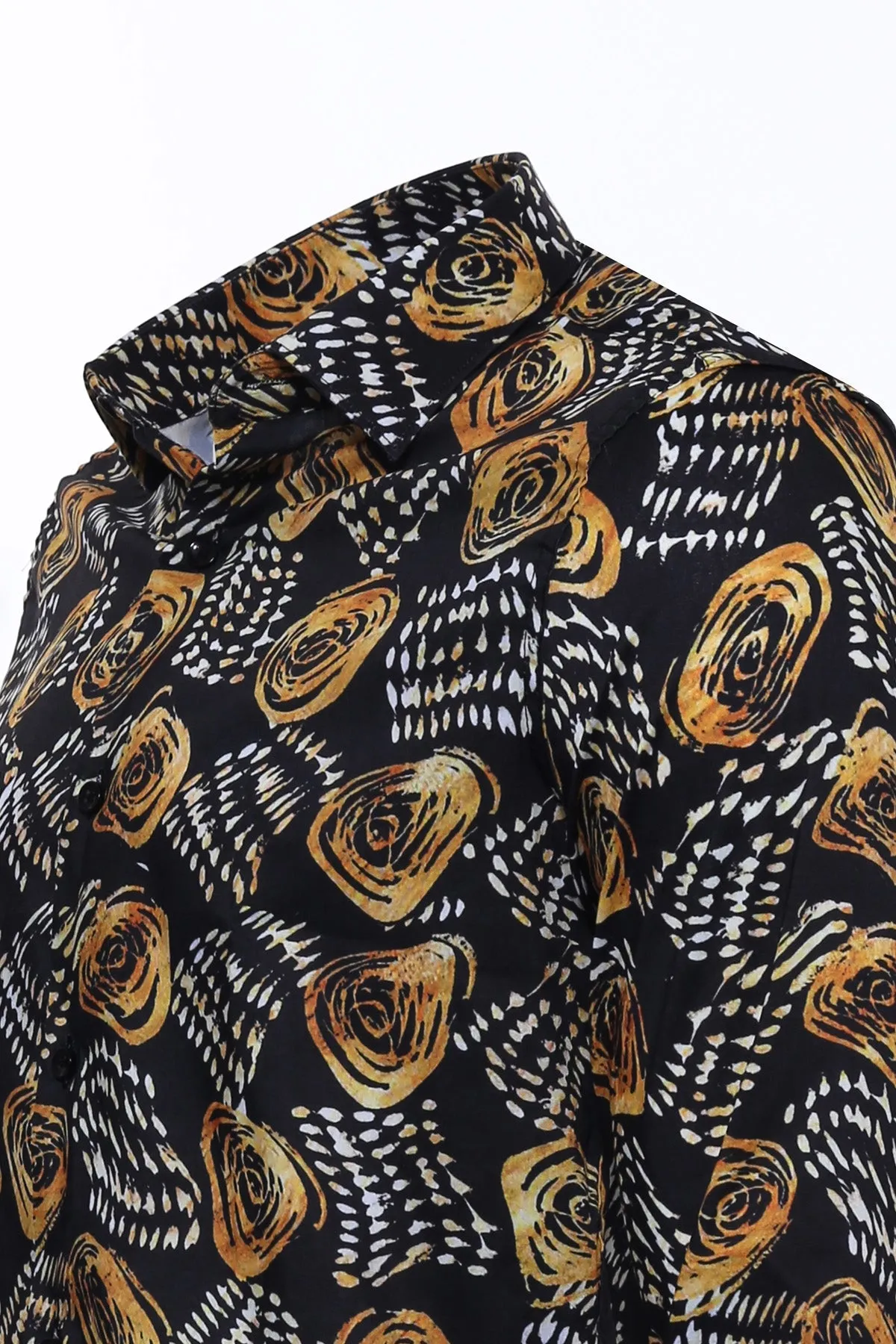 WSS Floral Patterned Long Sleeves Slim Fit Black Men Shirt  - Singen