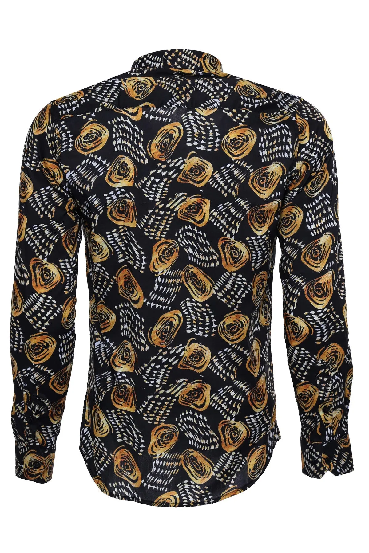 WSS Floral Patterned Long Sleeves Slim Fit Black Men Shirt  - Singen