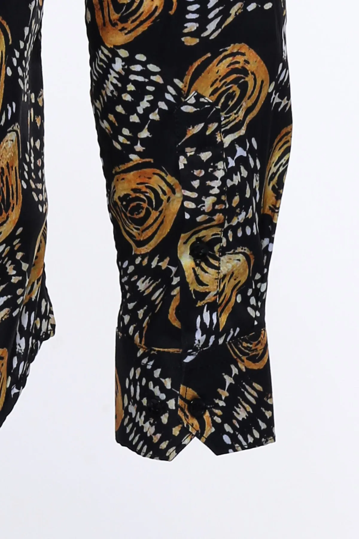 WSS Floral Patterned Long Sleeves Slim Fit Black Men Shirt  - Singen