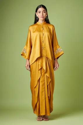 Yellow Kimono Kaftan & Drape Skirt Set