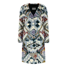 Yves Salomon Aztec Print Mink Fur Coat. Size 34FR